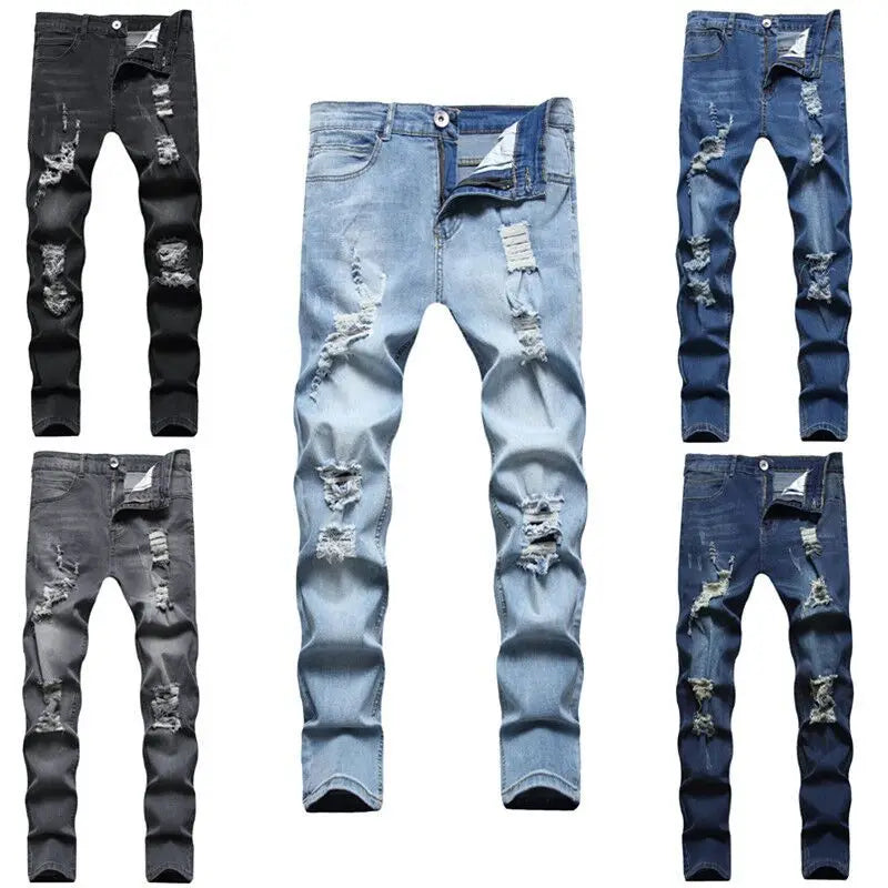 Private Label Destroyed Denim Jeans Ripped Skinny Jeans Men Jean Pants Streetwear Trousers