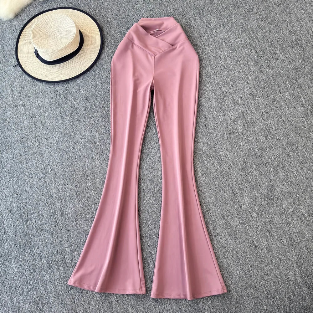 Sexy Stretch Yoga Pants Summer New Style Mature and Stylish High Waisted Slim Fit Versatile and Slightly Flared Pants