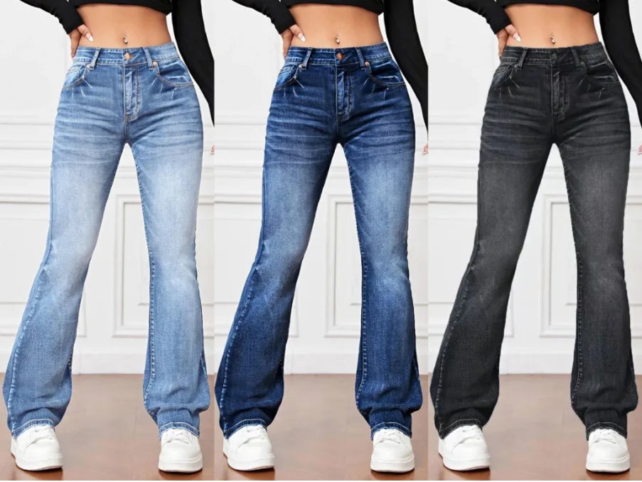 2025 Women's Spring and Summer New Slim-fit Casual Jeans High Waist Flared Anti-Wrinkle  Pants