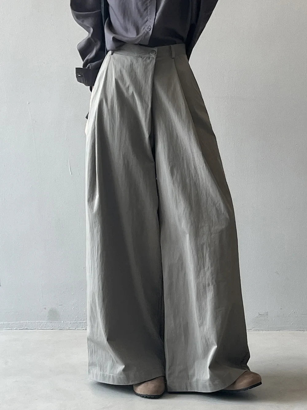 Asymmetric Diagonal Placket Wide Leg Pants for Women's Spring Casual High Waisted Straight Leg Pants