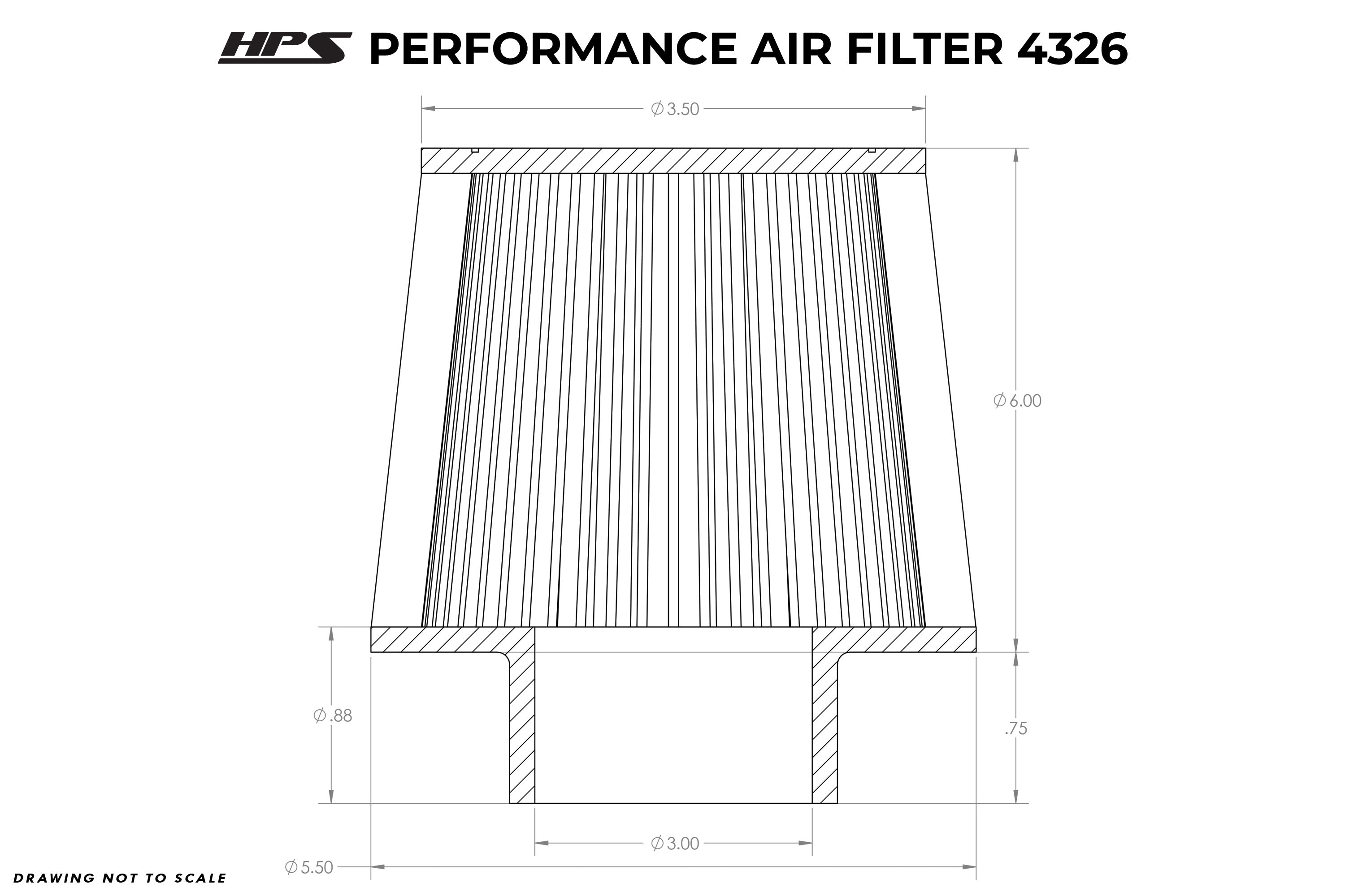 HPS Performance 3" Air Filter, 6.75" Length, 5.5" Base, 3.5" Top HPS-4326