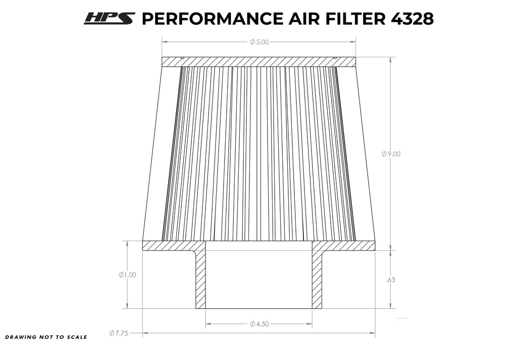 HPS Performance 4.5" Air Filter, 9.5" Length, 7.75" Base, 5" Top HPS-4328