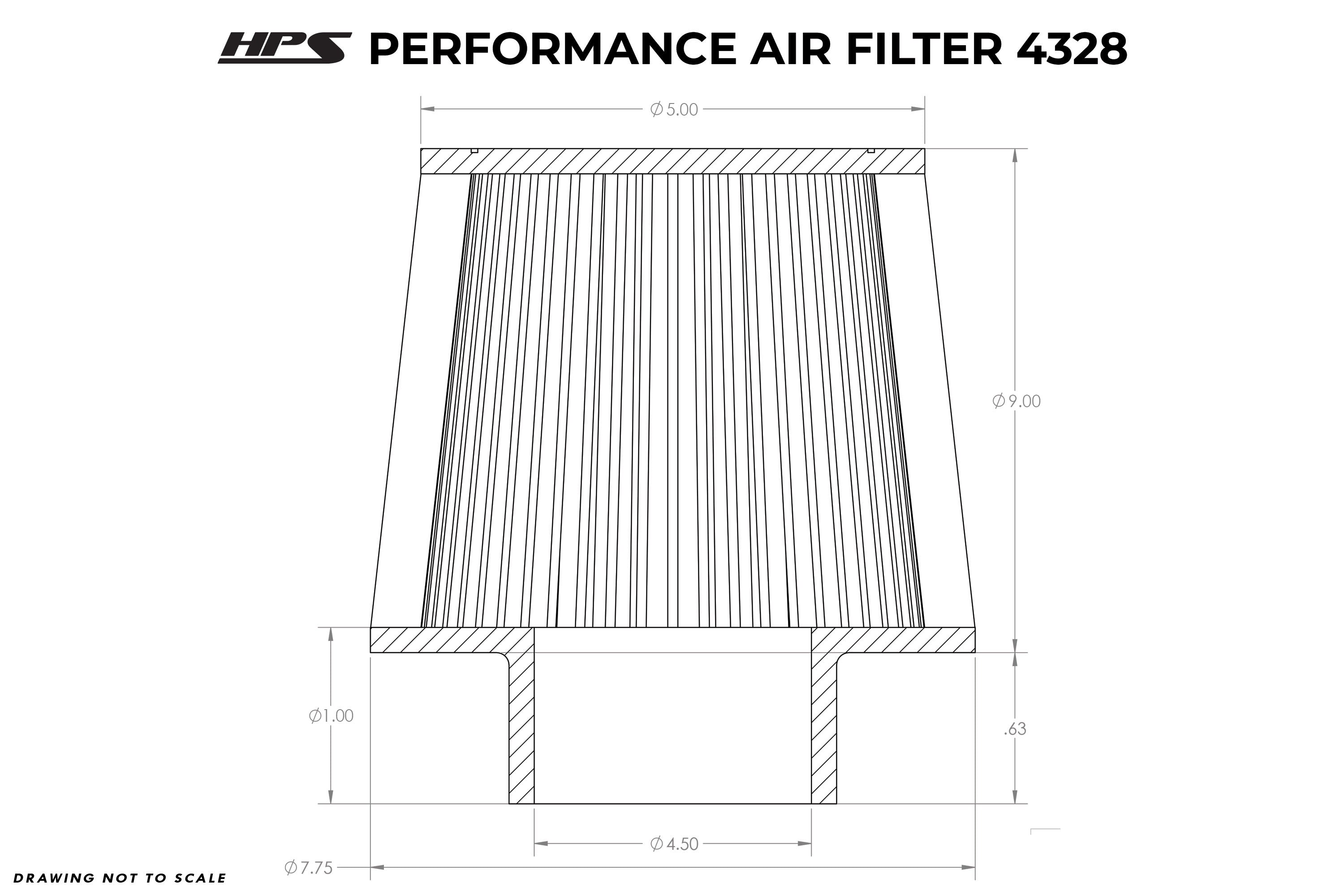HPS Performance 4.5" Air Filter, 9.5" Length, 7.75" Base, 5" Top HPS-4328
