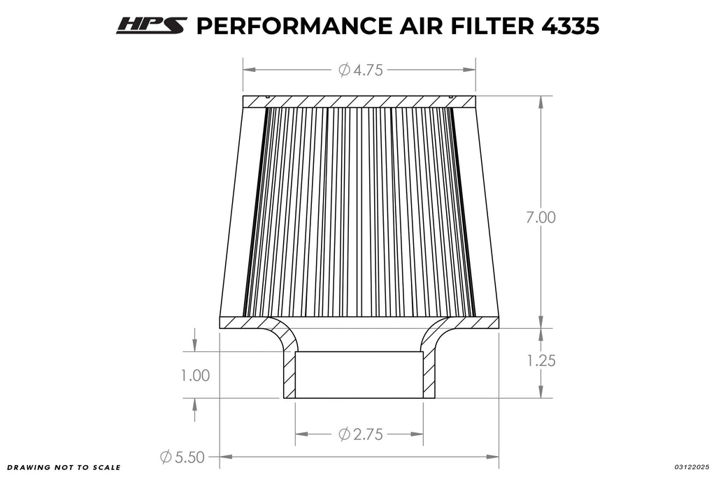 HPS Performance 2.75" Air Filter, 8.25" Length, 5.5" Base, 4.75" Top HPS-4335