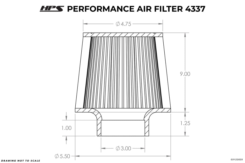 HPS Performance 3" Air Filter, 10.25" Length, 5.5" Base, 4.75" Top HPS-4337