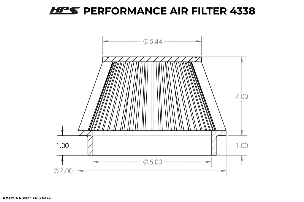 HPS Performance 5" Air Filter, 8" Length, 7" Base, 5-3/8" Top HPS-4338
