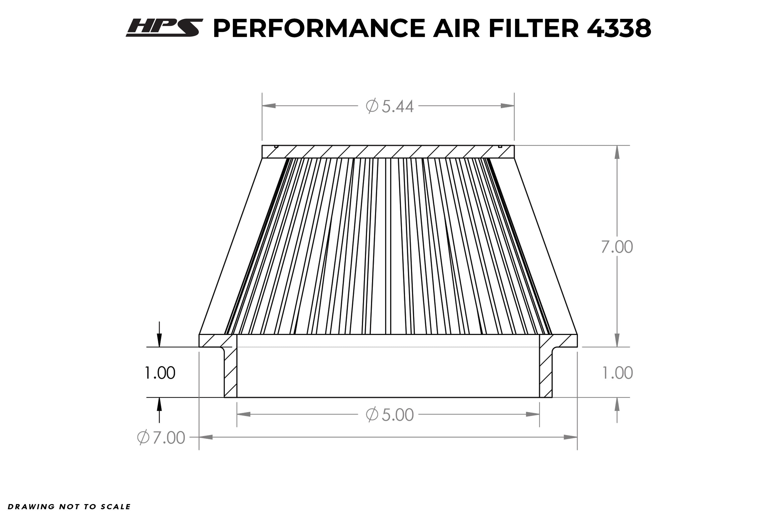 HPS Performance 5" Air Filter, 8" Length, 7" Base, 5-3/8" Top HPS-4338