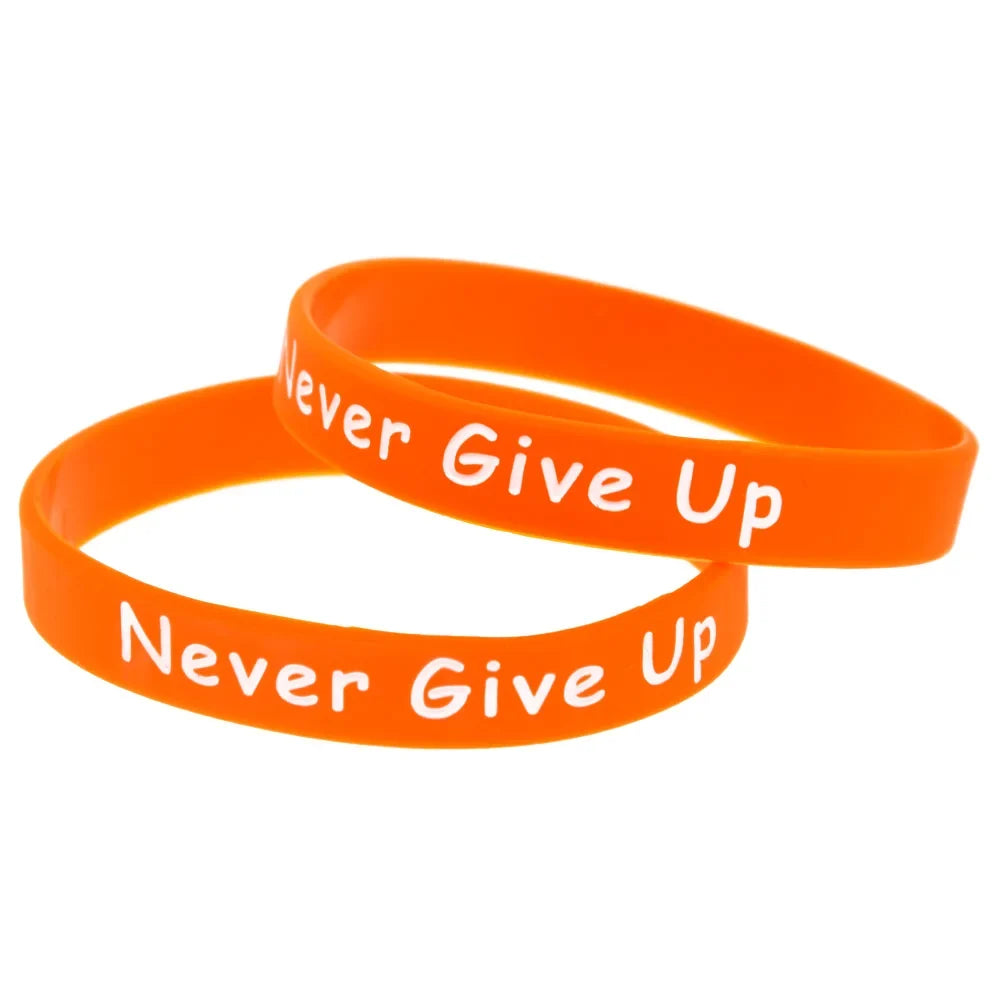 1 PC MS Fighter Never Give Up Silicone Wristband Orange Motivational Bracelet