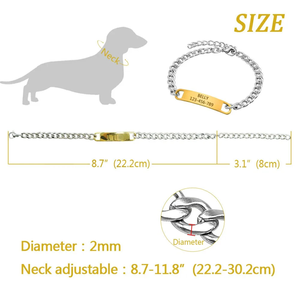 Personalized Cat Dog Chain Collar Customized Engraved Pet Collars Small Dogs Cats Necklace NamePlate Chihuahua Yorkshire