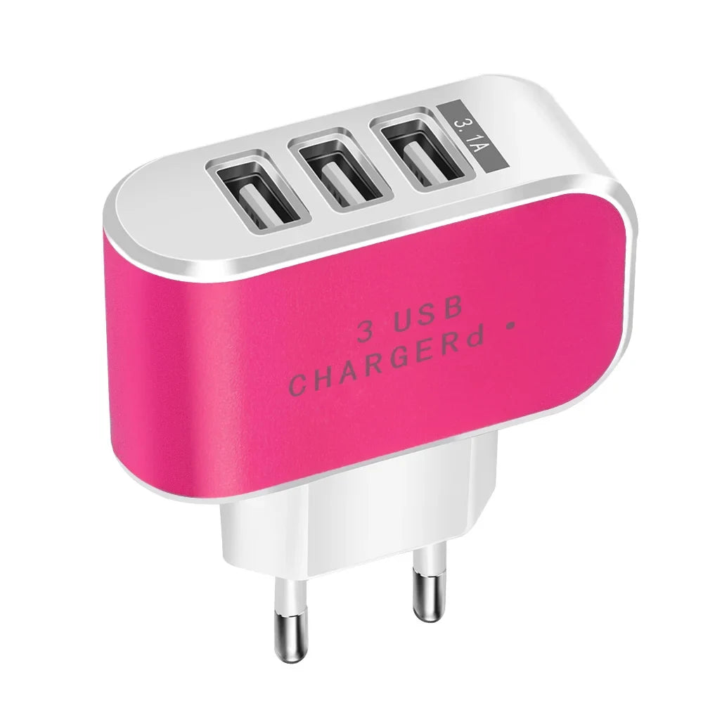 USB Charger 3 Ports 5V2A Travel Wall Power Adapter Charging For iPhone Xiaomi Samsung HTC Huawei Nylon Braided Micro USB Cable