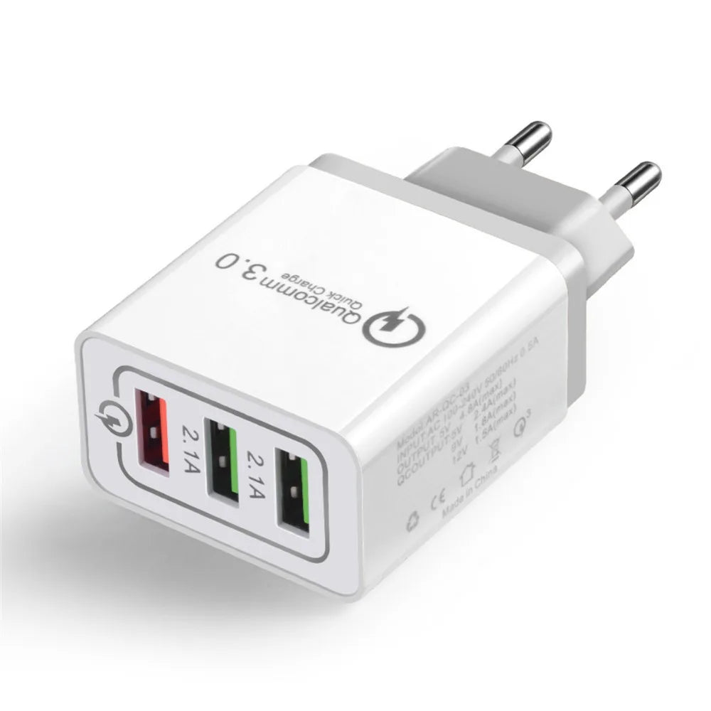 Wall Charger Adapter 3 Ports Quick Charge 3.0 Micro USB Fast Data Sync Charger Cable for Samsung Xiaomi Huawei ipad USB Charger