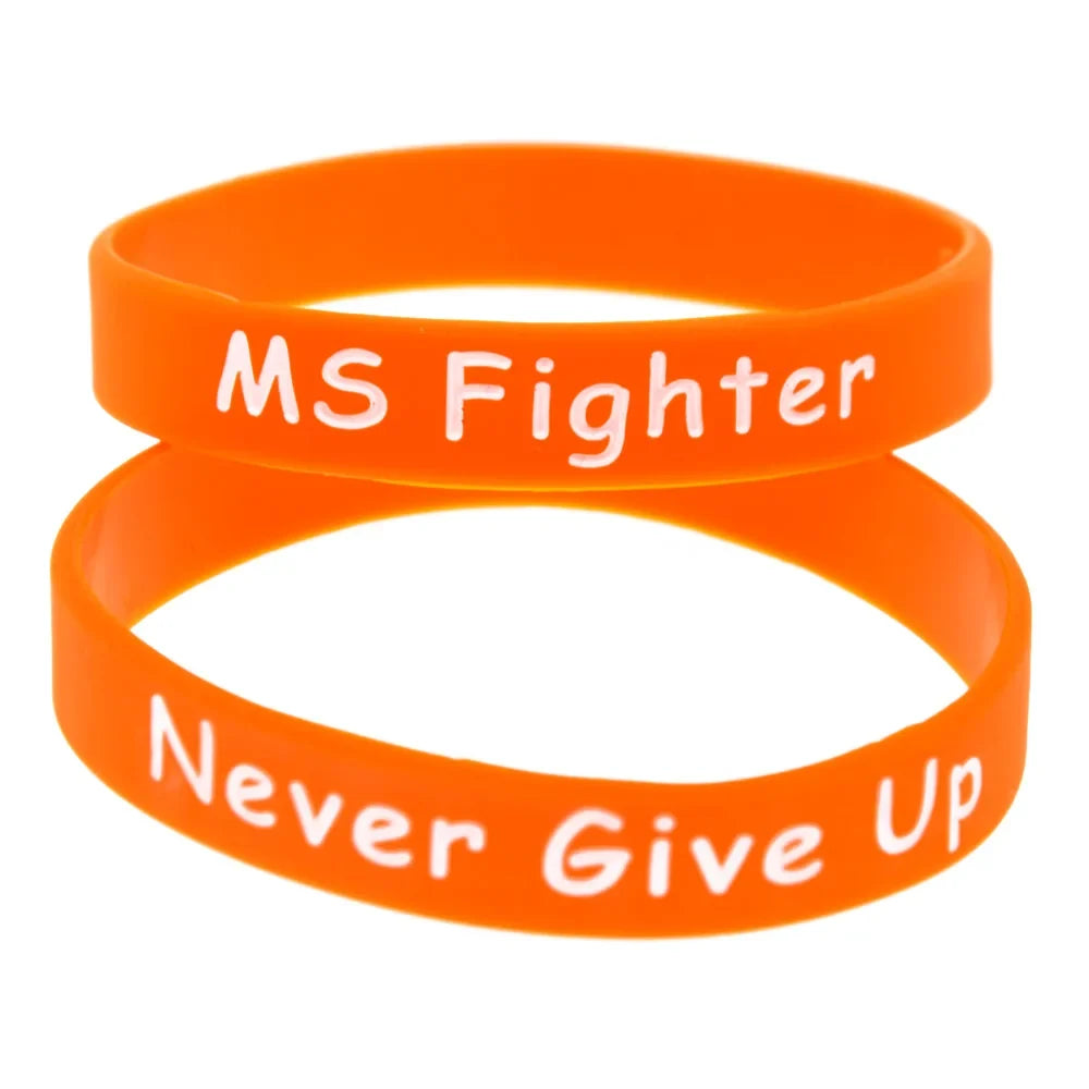 1 PC MS Fighter Never Give Up Silicone Wristband Orange Motivational Bracelet