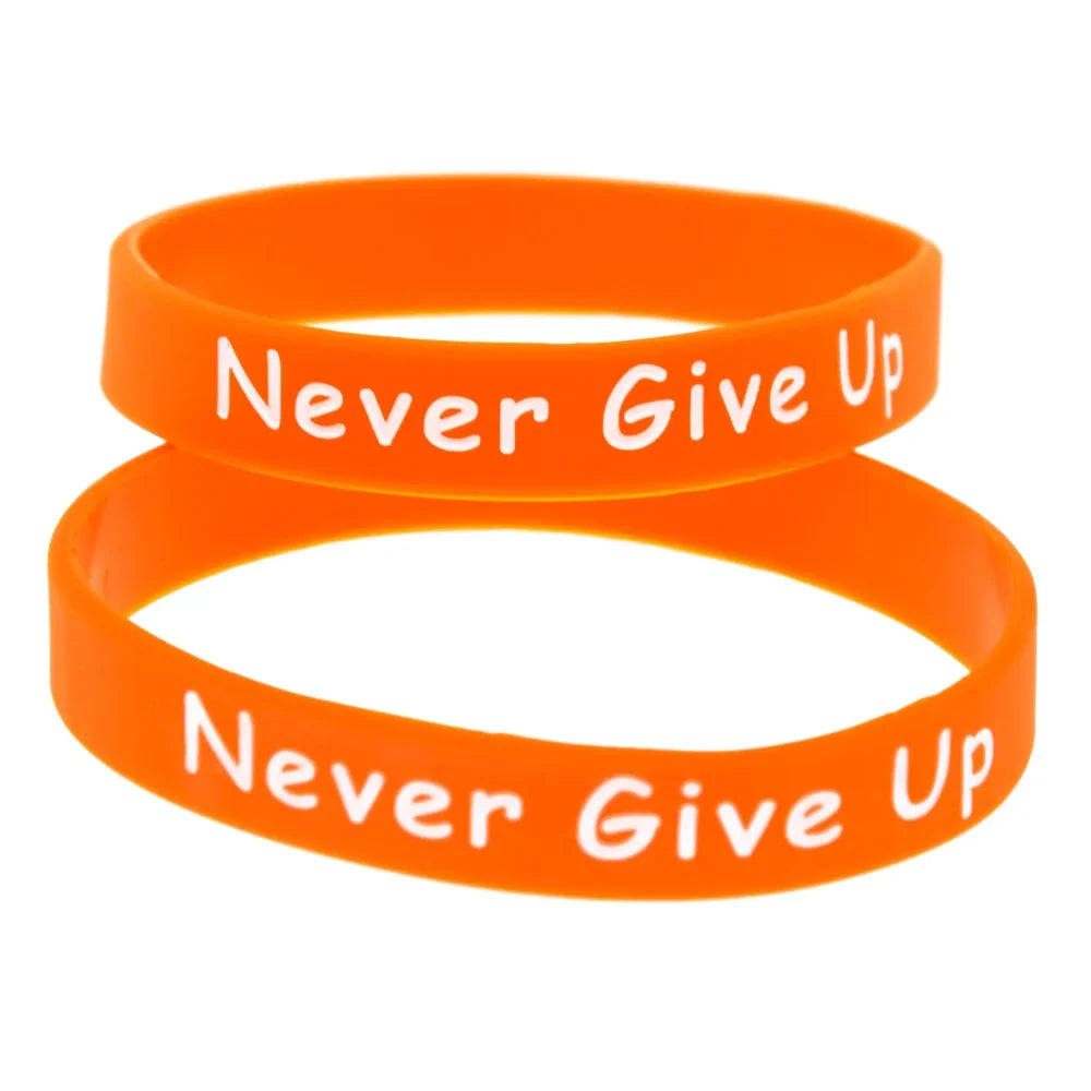 1 PC MS Fighter Never Give Up Silicone Wristband Orange Motivational Bracelet