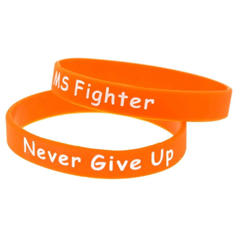 1 PC MS Fighter Never Give Up Silicone Wristband Orange Motivational Bracelet