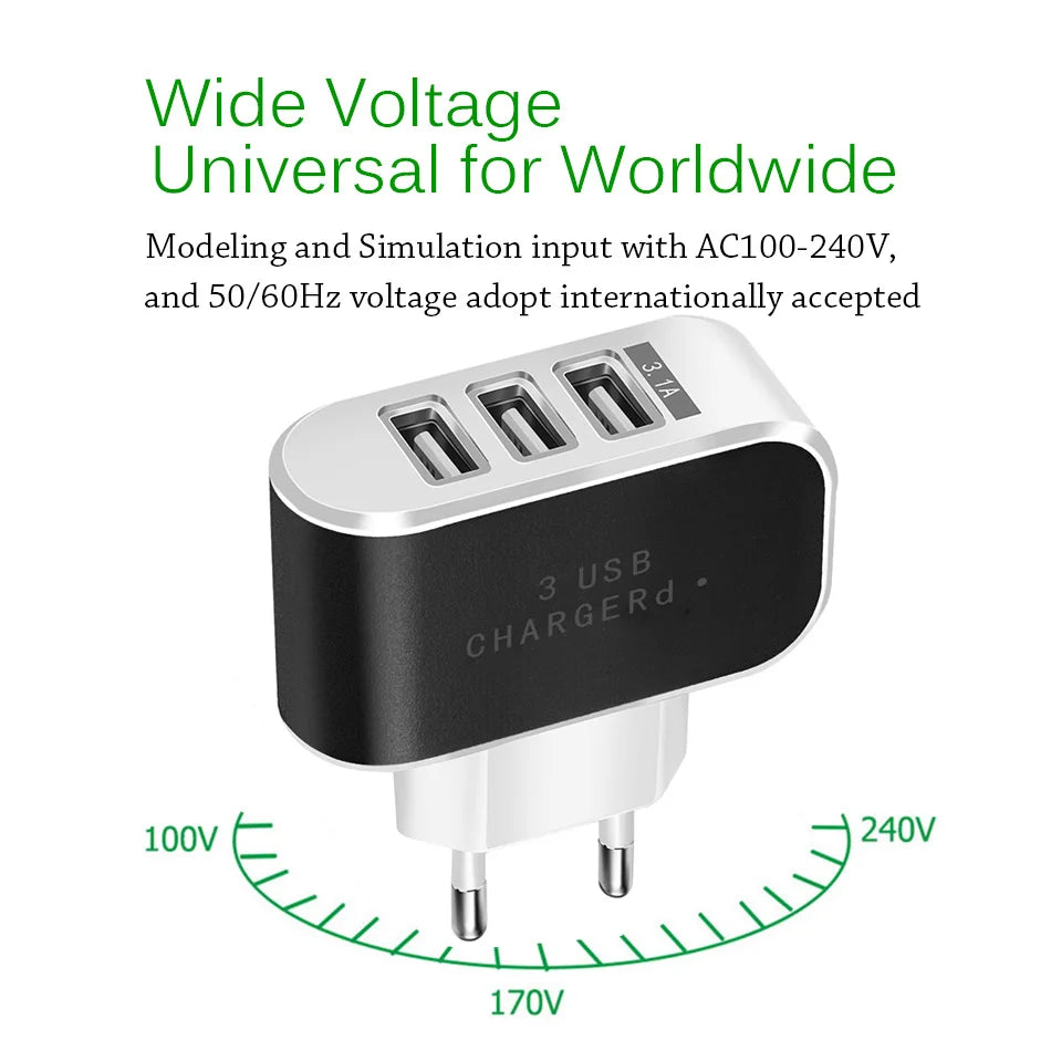 USB Charger 3 Ports 5V2A Travel Wall Power Adapter Charging For iPhone Xiaomi Samsung HTC Huawei Nylon Braided Micro USB Cable