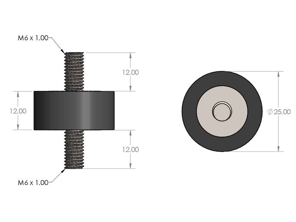 HPS Performance Products HPS M6 Rubber Vibration Mount, 1/2" Tall, Male to Male HW-RM6-050
