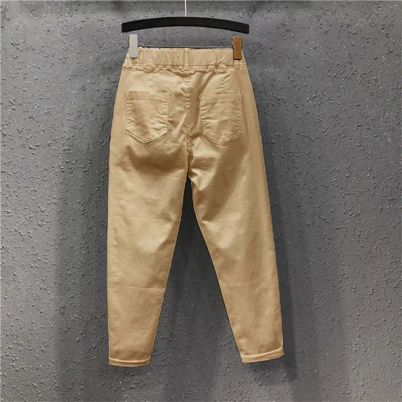 New Arrival Summer Women's Harem Pants All-matched Casual Cotton Denim Capri Pants Elastic Waist Yellow White Jeans Plus 5XL 6XL