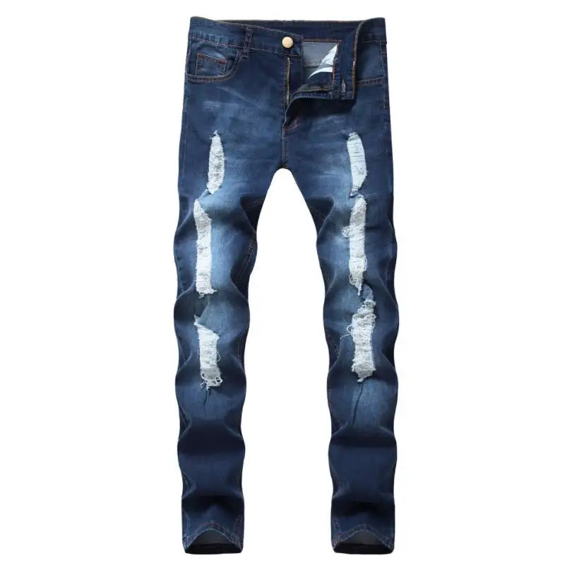 RNSHANGER Men Fashion Street Style Ripped Skinny Jeans Vintage Wash Solid Denim Trouser Mens Casual Slim Fit Pencil Denim Pants