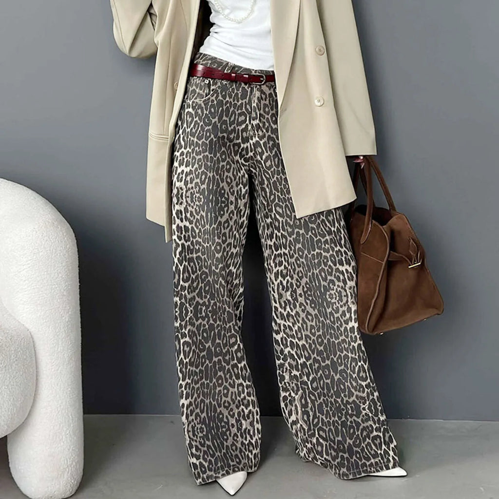 Enyami Leopard Print Women's Streetwear Wide-leg Drape Baggy High Waist Loose Casual Mopping Pants