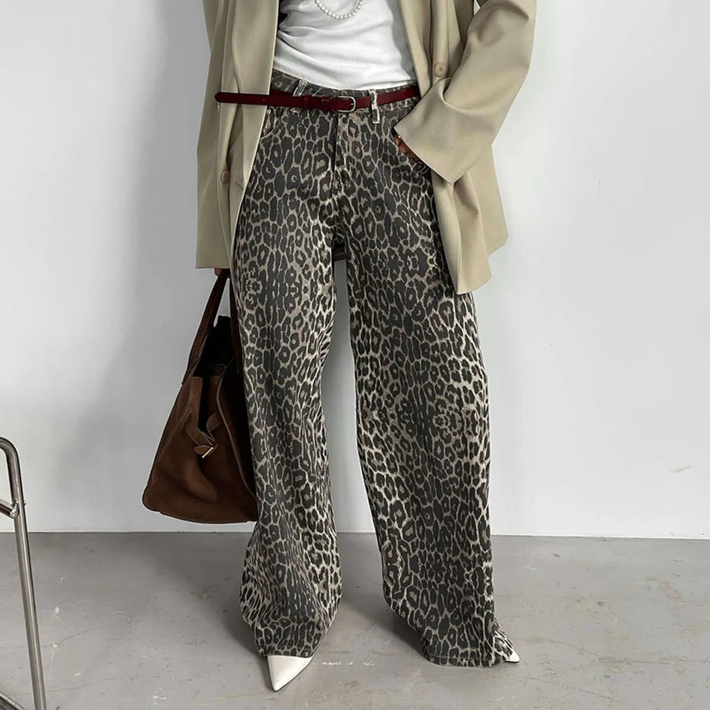 Enyami Leopard Print Women's Streetwear Wide-leg Drape Baggy High Waist Loose Casual Mopping Pants
