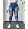 Women's High Stretch Ripped Design Pencil Denim Legging Plus Size Casual Pants with Logo Breathable Skinny Fit for Autumn Season