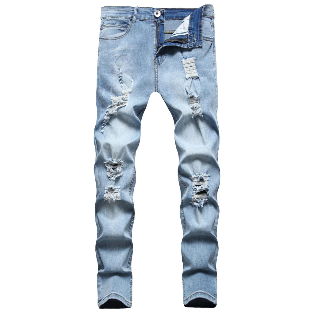 Private Label Destroyed Denim Jeans Ripped Skinny Jeans Men Jean Pants Streetwear Trousers