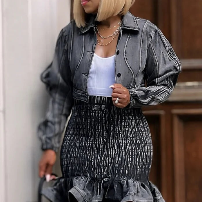 Unique Fashion Female Spring Fall Winter Long Sleeve Denim Jeans Windbreaker Clothes Short Crop Jackets for Women'S Coats
