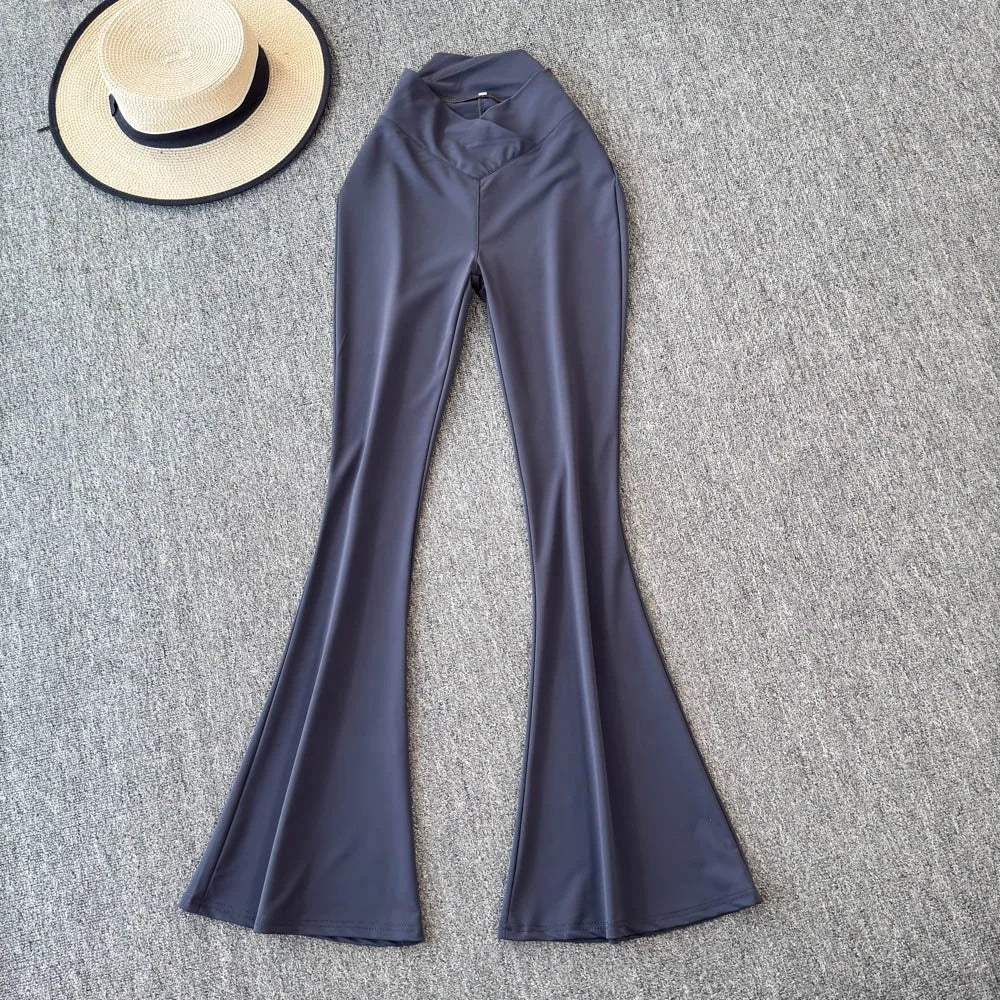 Sexy Stretch Yoga Pants Summer New Style Mature and Stylish High Waisted Slim Fit Versatile and Slightly Flared Pants