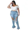 Trending Products 2022 New Arrivals FashionSlim Ripped Eyelet String Sexy Plus Size Jean for Woman