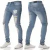 RNSHANGER Men Fashion Street Style Ripped Skinny Jeans Vintage Wash Solid Denim Trouser Mens Casual Slim Fit Pencil Denim Pants