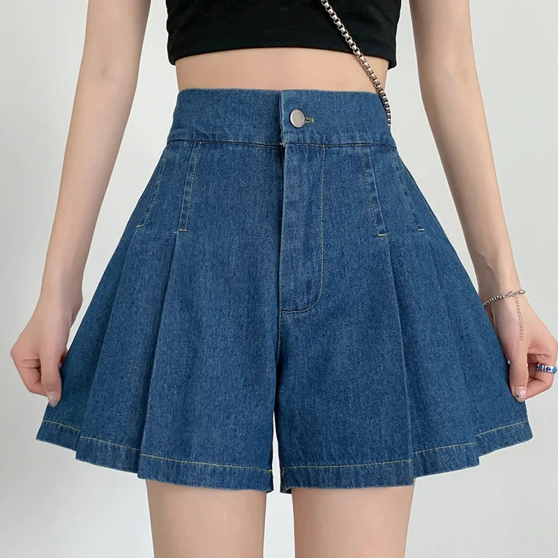 Plus Size Women's Denim Shorts Summer A-line WideLeg Baggy Tight High Waisted Women Casual Jeans
