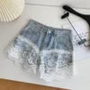 Spring Lace Short Jeans Women Print High Waist Denim Pants Girls Outdoor Pants Wholesale