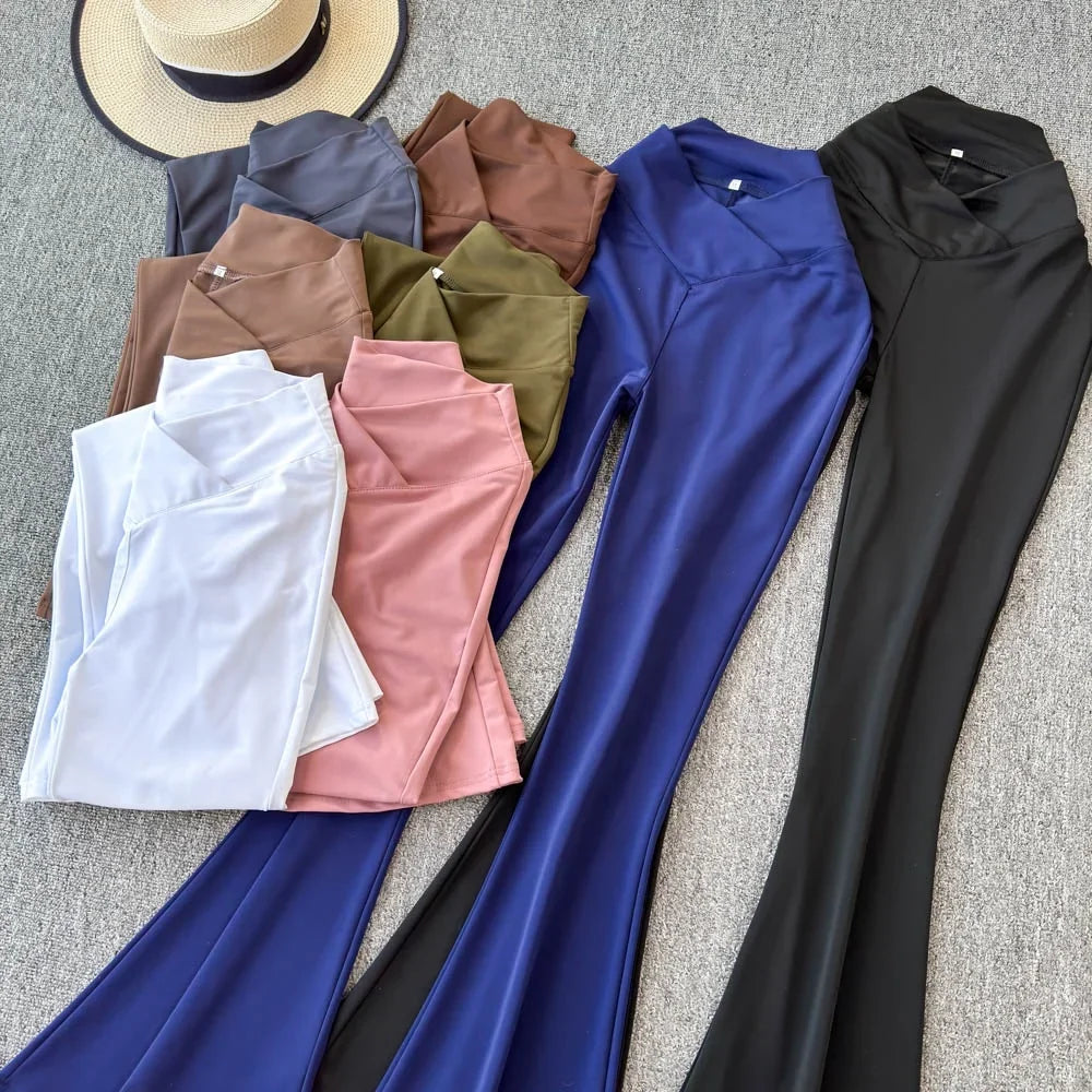 Sexy Stretch Yoga Pants Summer New Style Mature and Stylish High Waisted Slim Fit Versatile and Slightly Flared Pants