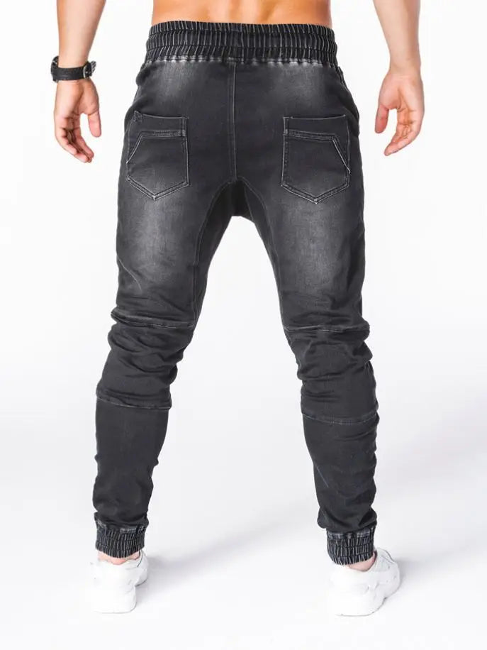 2024 Hot Sale Plus Size Retro Design Men's Washed Denim Causal Fashionable Zipper Pocket Long Drawstring Jeans