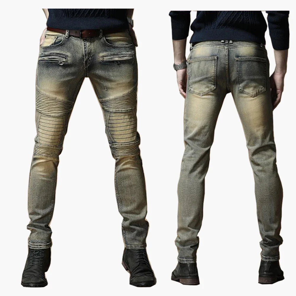 Top Fashion Slim Fit Men's Distressed Denim Bikers Jeans Pants Mid-Waist Pencil Style with Fast Delivery