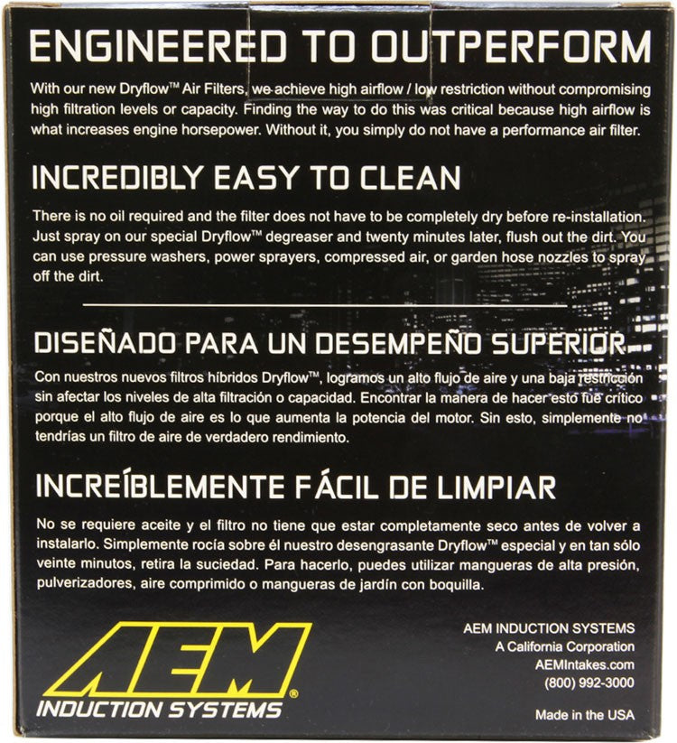 AEM Induction DryFlow Air Filter 4.5in X 5-1/8in AIP21-206DK