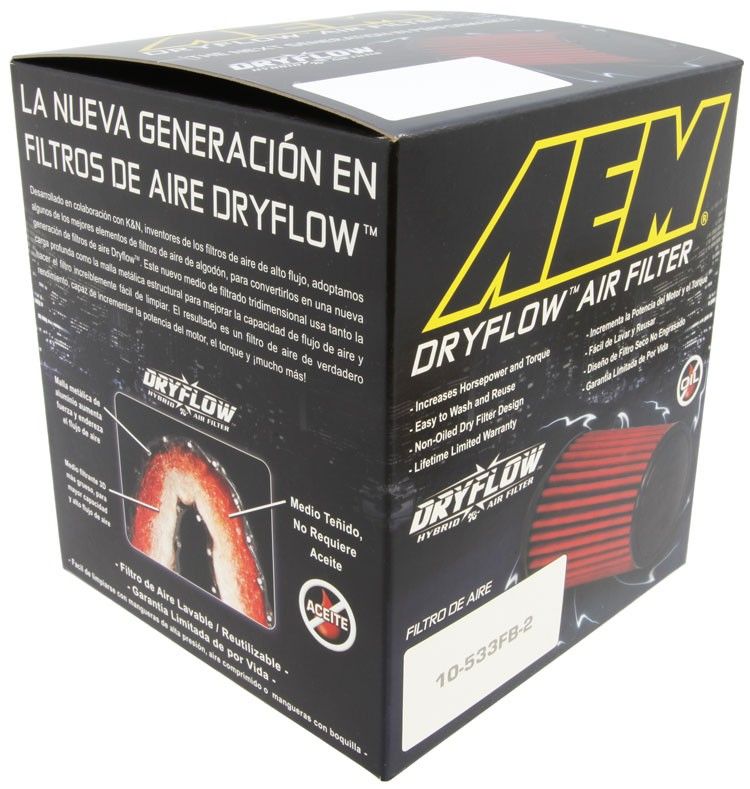 AEM Induction AEM Dryflow Air Filter - Oval 6.06in x 4.5in Base LxW / 6in x 4in Top LxW / 5.13in H 2.75in Flange 21-2127DK