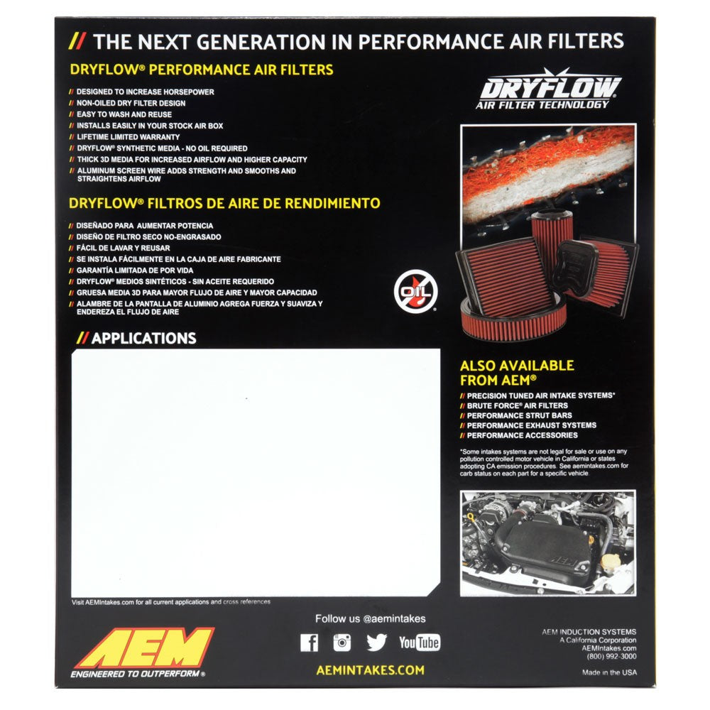AEM Induction DryFlow Air Filter AIP28-20272
