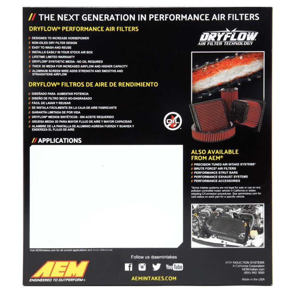 AEM Induction AEM 05-09 Lexus IS250/IS350 DryFlow Air Filter 28-20345