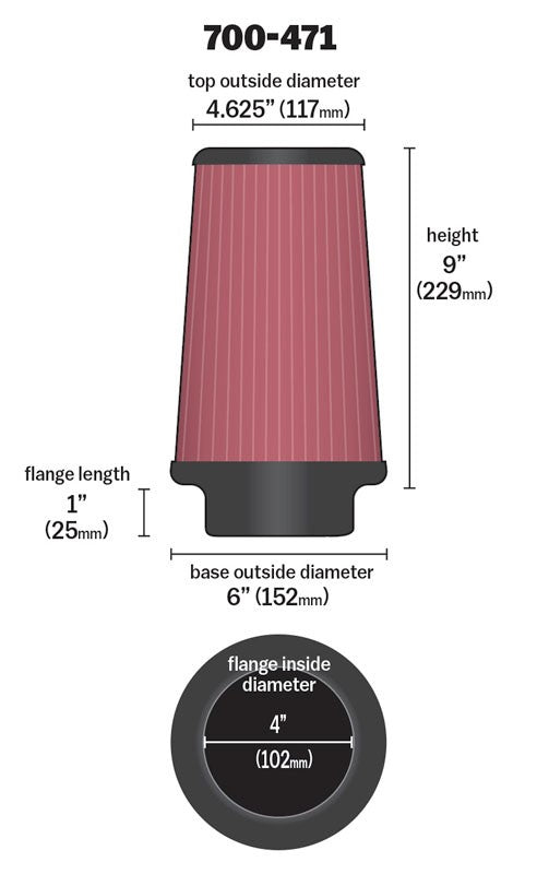 Airaid Universal Air Filter - Cone 4 x 6 x 4 5/8 x 9 w/ Short Flange 700-471
