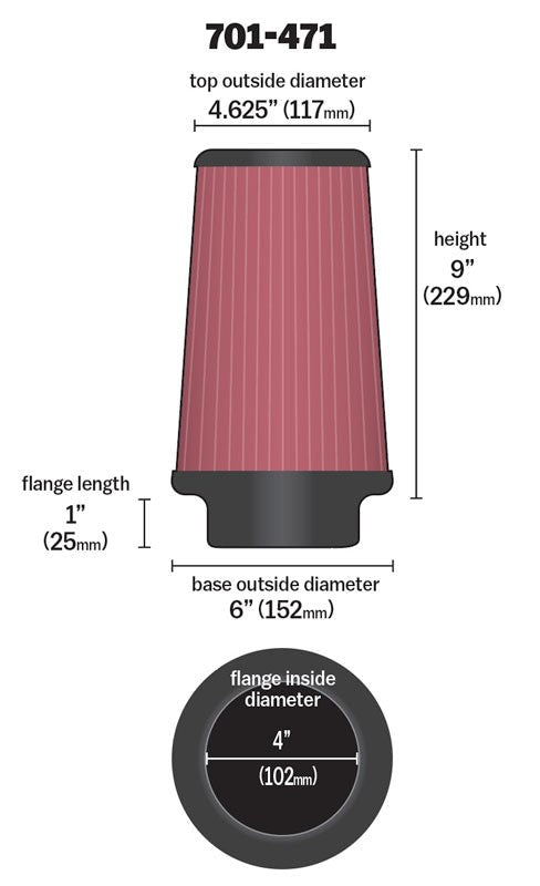 Airaid Universal Air Filter - Cone 4 x 6 x 4 5/8 x 9 w/ Short Flange 701-471