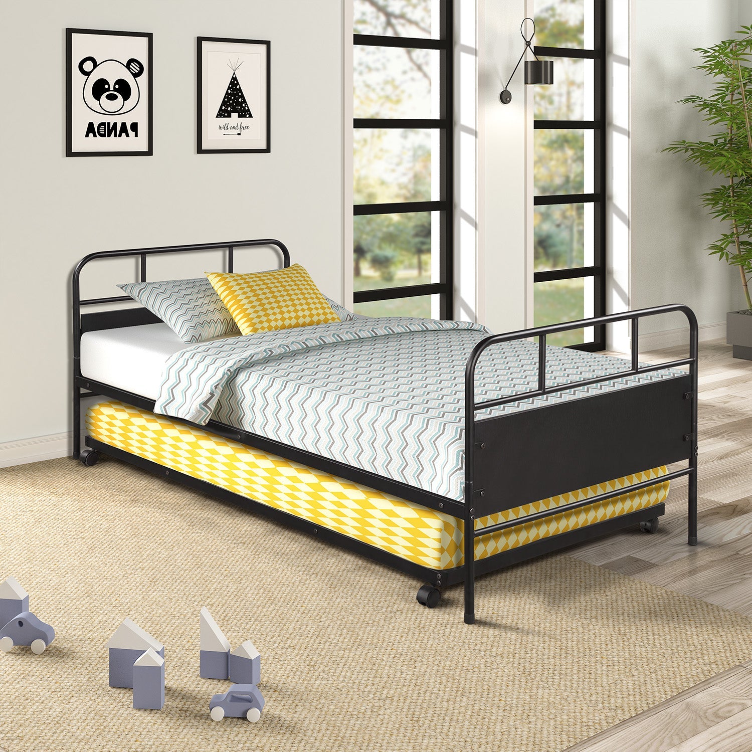 Metal Daybed Platform Bed Frame with Trundle