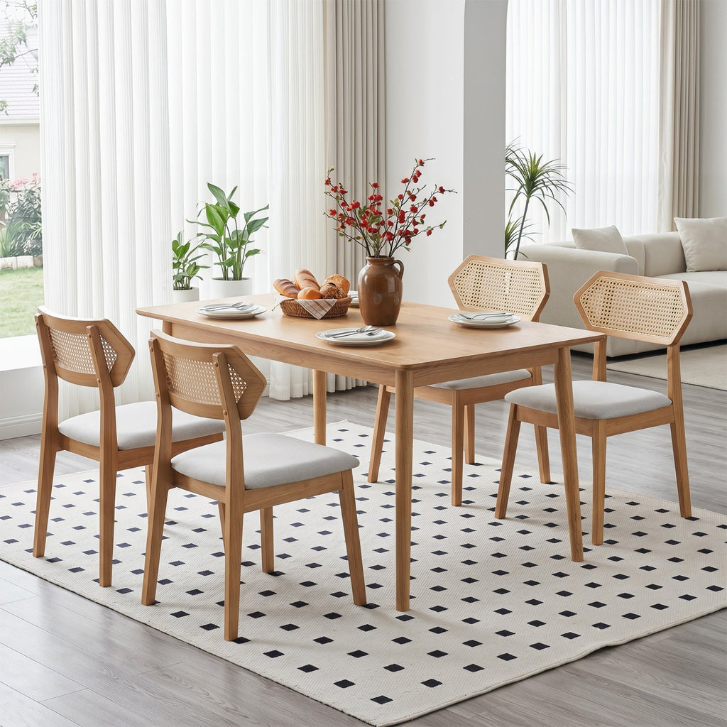 Rattan Dining Chairs Set of 4 with Curved Back