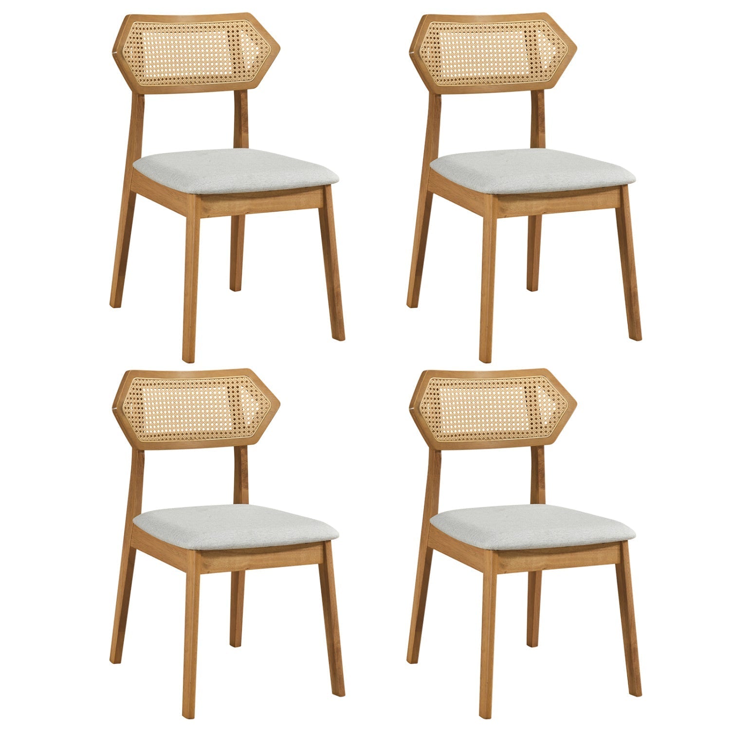 Rattan Dining Chairs Set of 4 with Curved Back