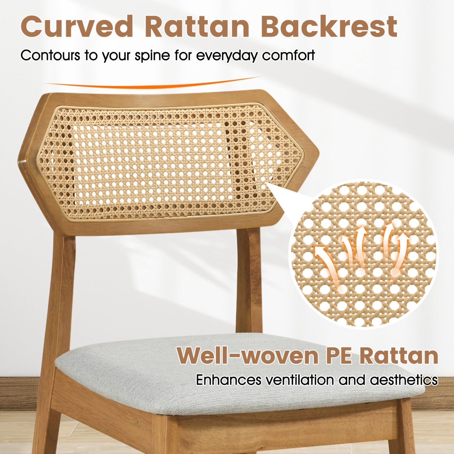 Rattan Dining Chairs Set of 4 with Curved Back