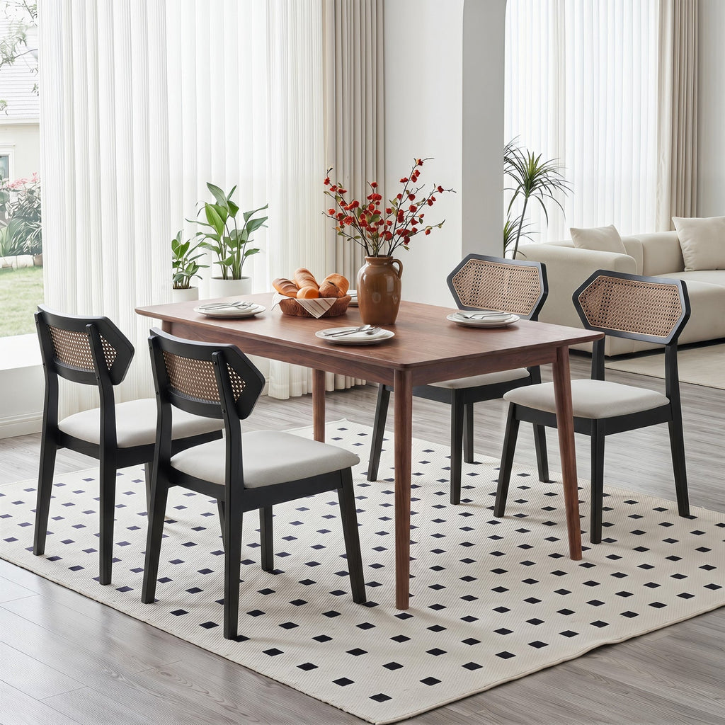 Rattan Dining Chairs Set of 4 with Curved Back