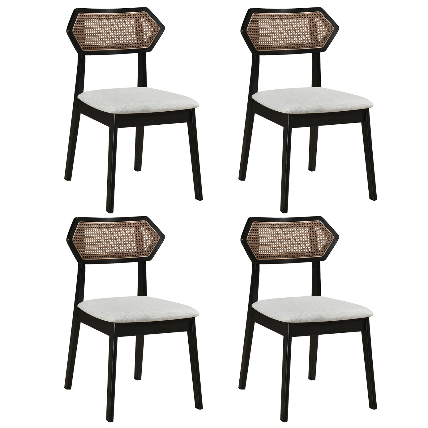 Rattan Dining Chairs Set of 4 with Curved Back