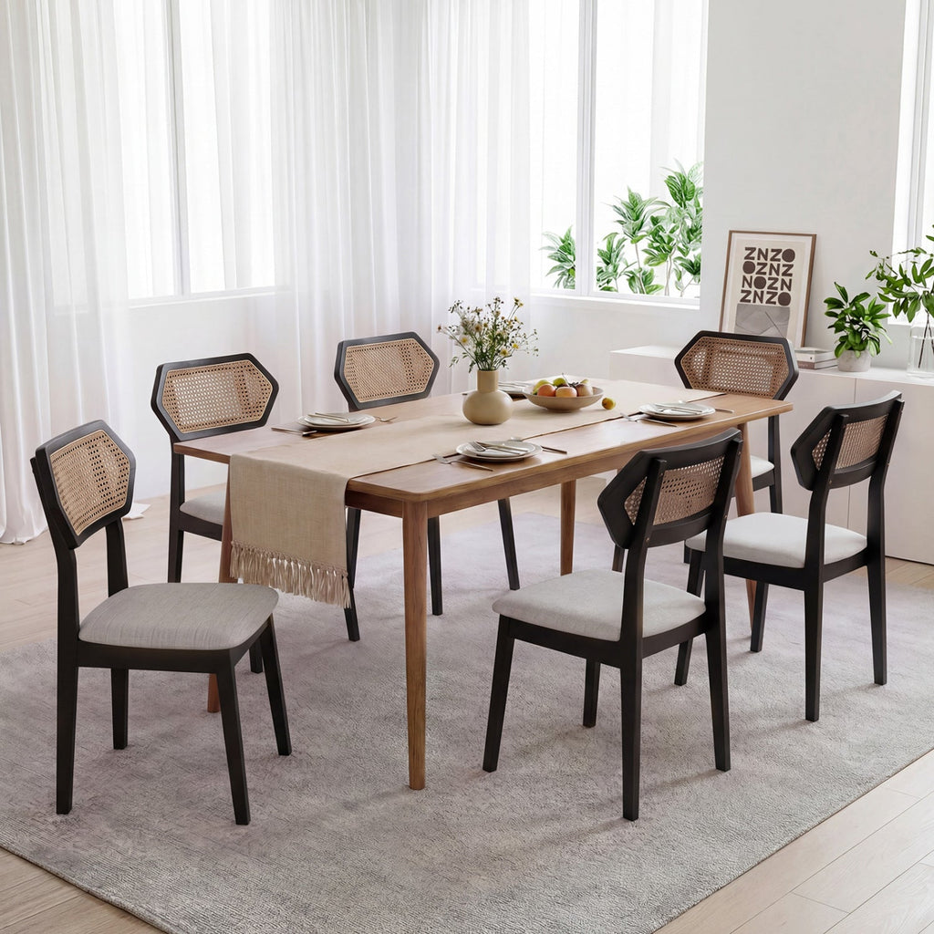 Rattan Dining Chairs Set of 4 with Curved Back