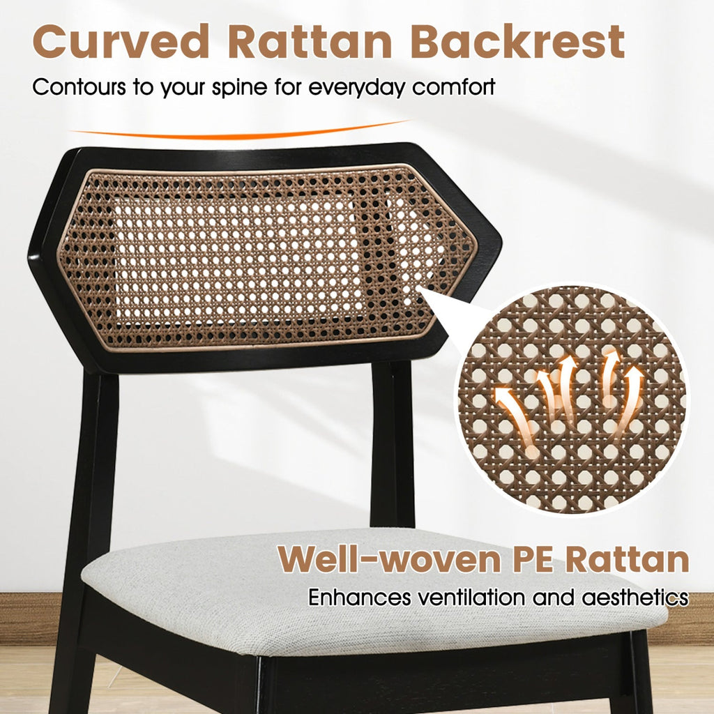 Rattan Dining Chairs Set of 4 with Curved Back