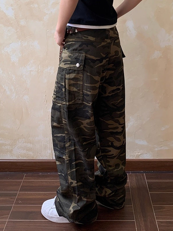 American Retro Niche Design Camouflage Jeans for Men and Women Trendy Brand Cool High Street Pants Couple Trendy Cargo Pants